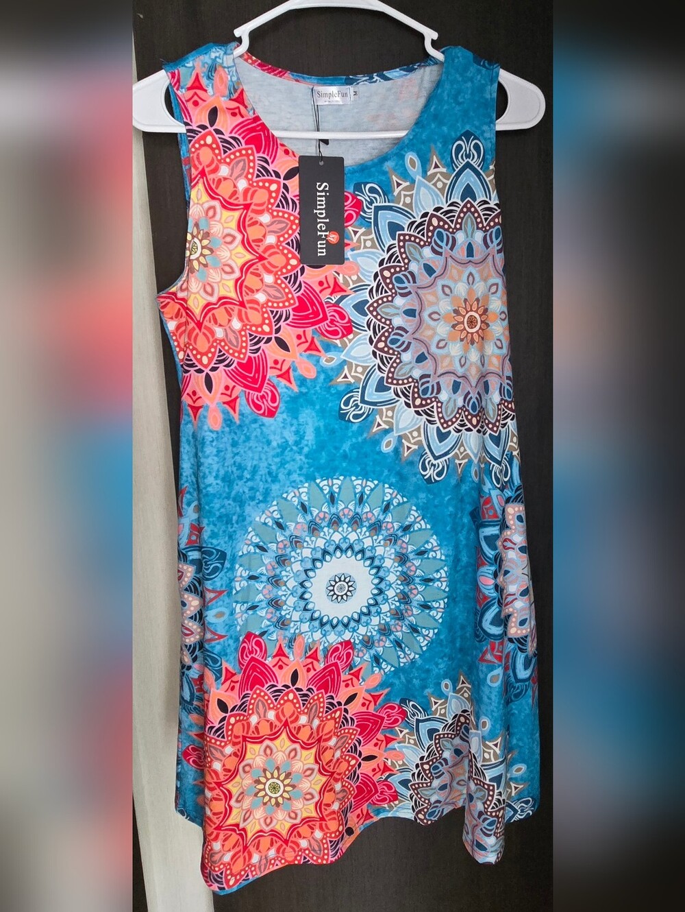 Blue Floral Mandala Sleeveless Dress